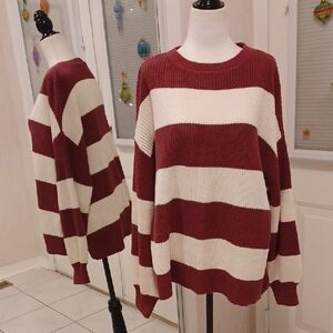 4/$60 Striped Burgundy & White Sweater - Size Medium
